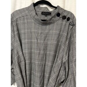 Eloquii Glen Plaid Mock Neck Midi Dress Grey Black Button Detail Plus Size 28